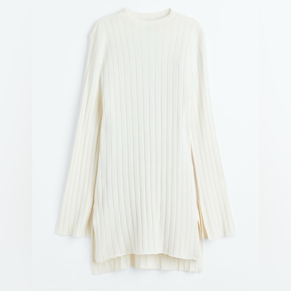 H&M Off-White Ribbed Long Sweater